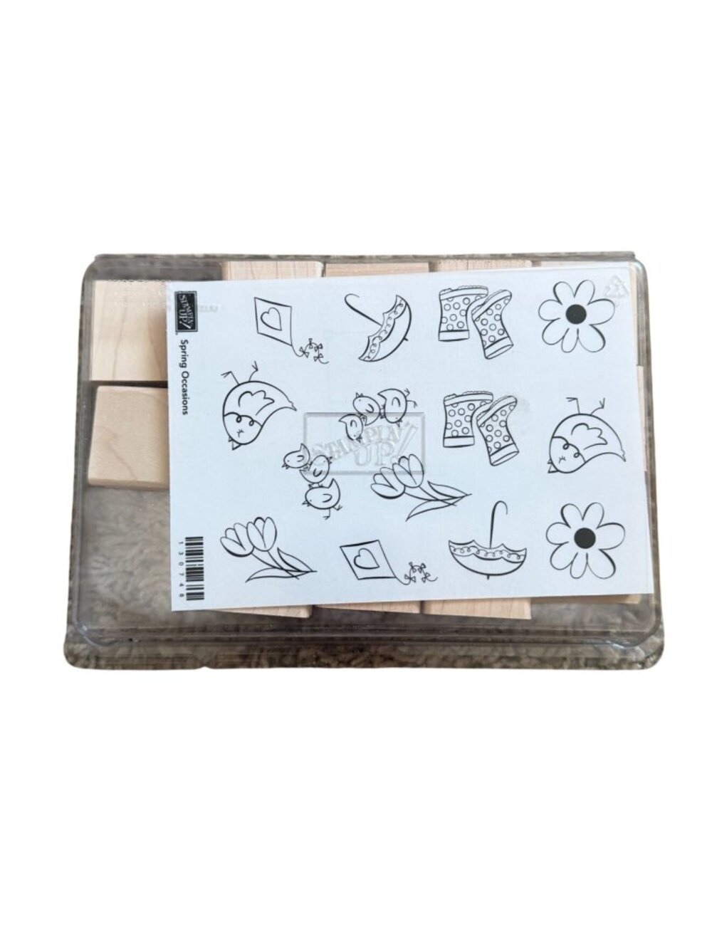 Stampin' Up! wood-mounted rubber stamp set named "Spring Occasions"-Item #130748